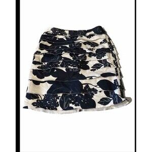 White House Black Market Womens 0 Black White tiered Floral Lined Skirt side zip